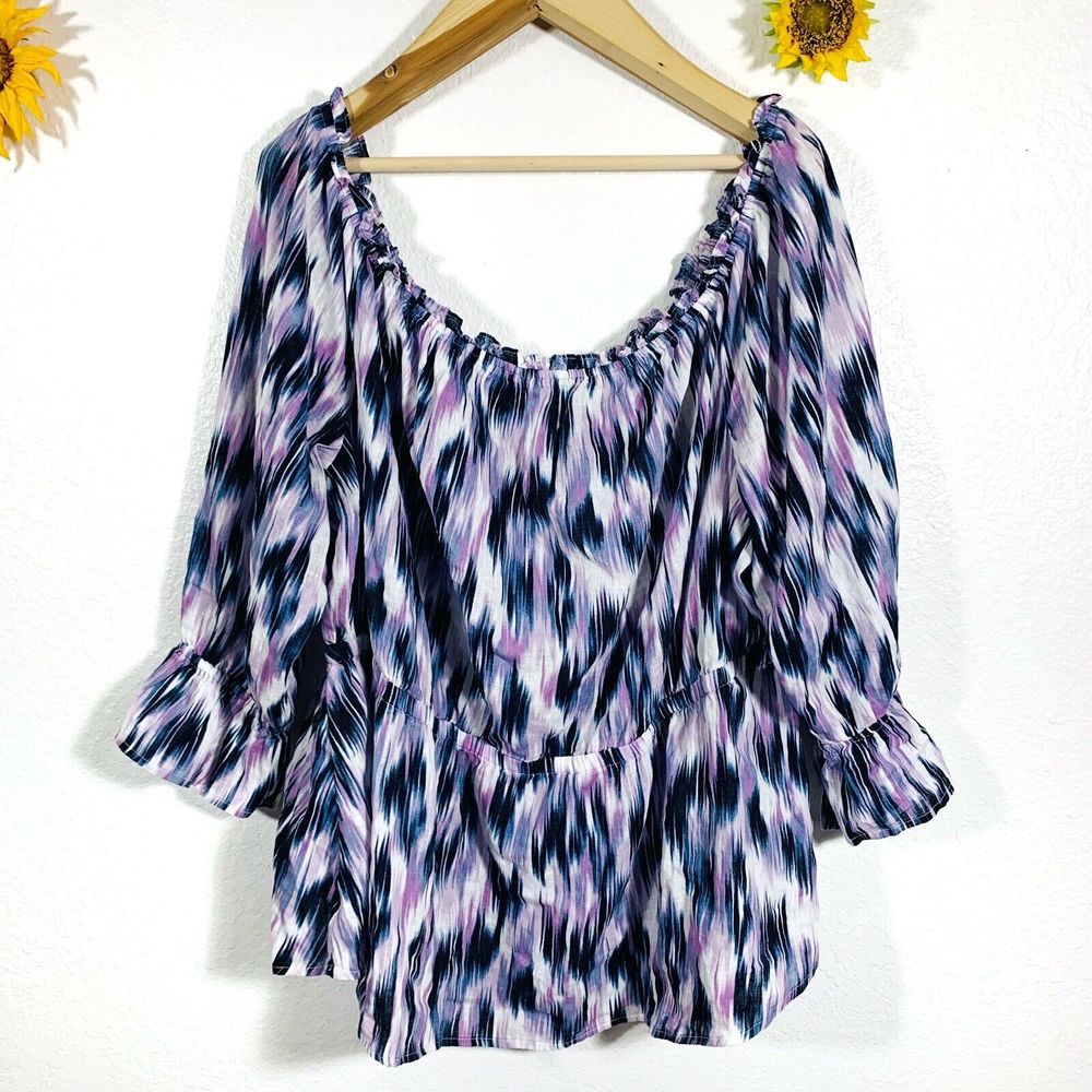 Lane Bryant Tye Dye Linen Blend Ruffle Sleeve Skirted Blouse Plus Size 26/28